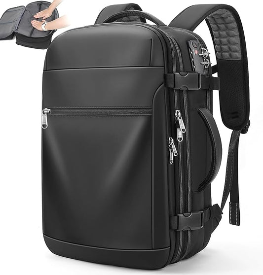 POSO Vacuum Backpack Travel – Expandable Compression Carry On Backpack with Vacuum Pump, Water-Resistant TSA Lock Travel Bag, 17" Laptop Backpack for Men Women, Business Airplane Flight Luggage