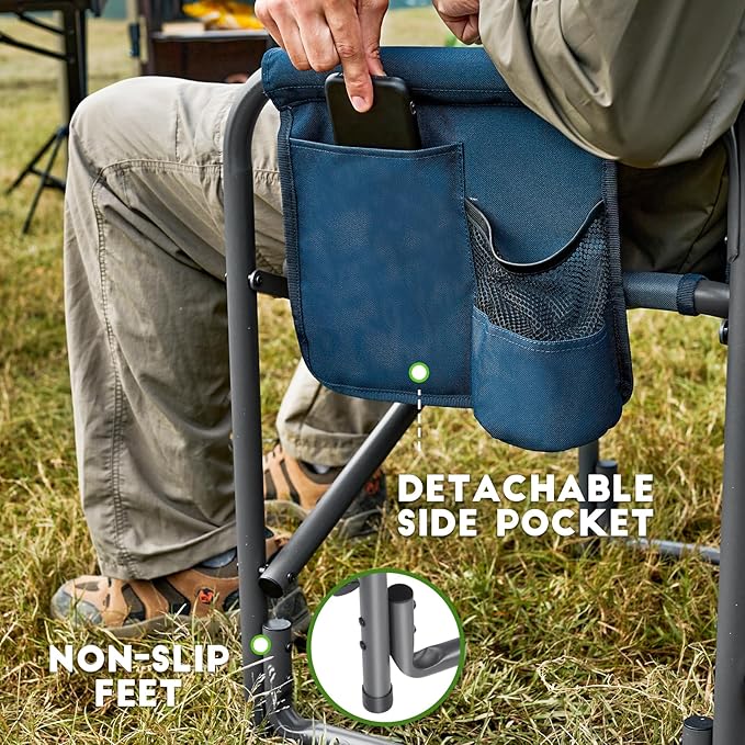 TIMBER RIDGE Aluminum Oversized Camping Chair, Lightweight Portable Directors Chair with Side Table Detachable Side Pocket for Outdoor Camping, Lawn, Picnic, Support 400lbs Blue 2 Pack