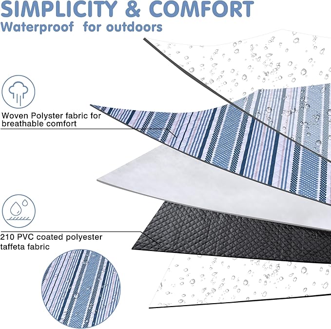 Oversized Waterproof Picnic Mat, Dustproof Washable Outdoor Beach Mat. Suitable for Camping, Outdoor, Beach, Party and Concert (Dark Blue & Light Blue, 80" x 60")