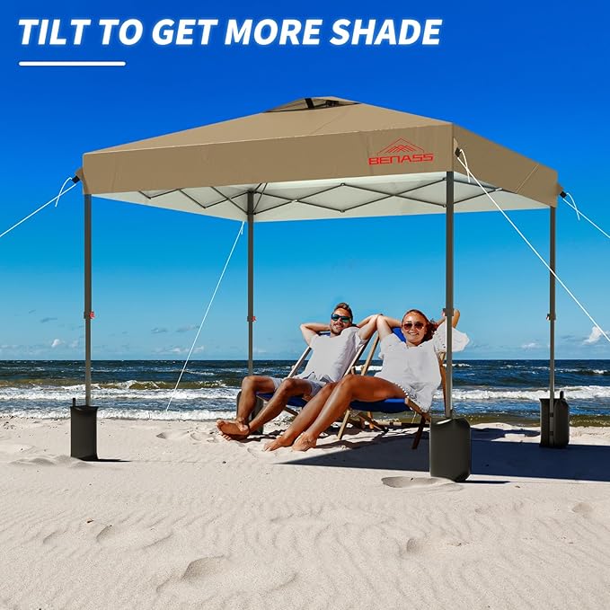 10x10 Pop Up Canopy, Easy Up Canopy Tent, Heavy Duty Tents for Parties, One Person Set Up Event Tent, Khaki