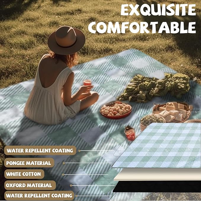 Extra Large Picnic Blankets Portable 80x80 Oversized Waterproof Sandproof Outdoor Beach Blanket Camping Grass Mat Travel Essential Camper Accessories Glamping Items Hiking Supplies Hiker Necessities