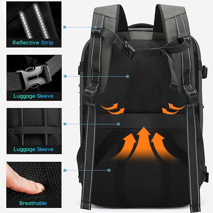 BANGE Travel Laptop Backpack for 15.6inch, Waterproof Weekender Bag with Water Bottle Holder, Carry-On Suitcase Luggage Backpack for Airline Traveling