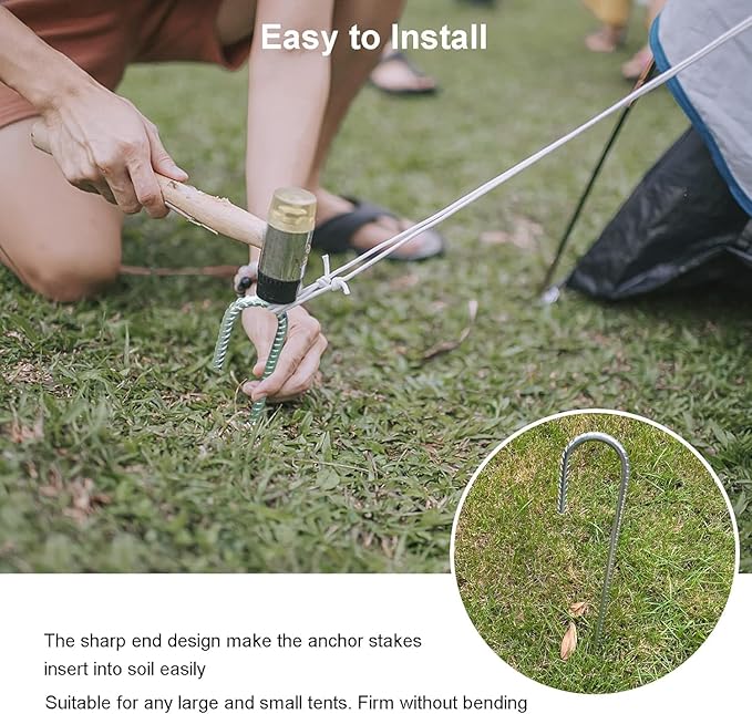 Rebar Stakes 16 Inch, Heavy Duty Galvanised Steel Rebar Ground Stakes, Fence Anchors, Ground Stakes with Hook, Ground Blind Stakes for Marquees, Gazebos, Tents, Trampolines, Camping