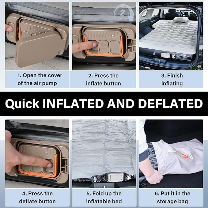 Coverado Car Air Mattress, SUV Air Mattress with Built in Wireless Pump, Comfort Flocking Travel Bed, 5-inch Height SUV Mattress Car Bed Camping, Universal Air Mattress for SUVs, Supports 660lbs