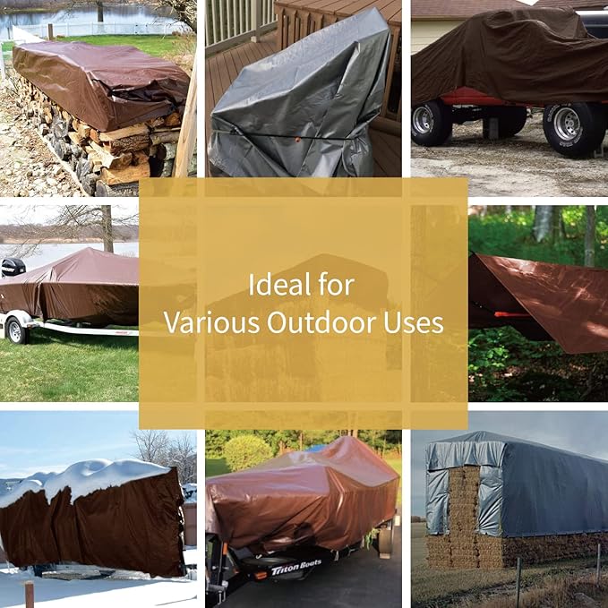 GUARD SHIELD Tarps Heavy Duty Waterproof 12x24 Feet Brown/Bright Silver Poly Tarp Cover Square Outdoor Thick UV Resistant Tarpaulin with Grommets 10mil
