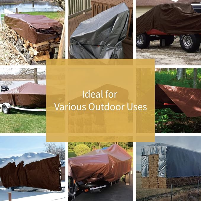 GUARD SHIELD Tarps Heavy Duty Waterproof 12x16 Feet Brown/Silver Poly Tarp Cover Outdoor Thick UV Resistant Tarpaulin with Grommets 10mil (2-Pack)