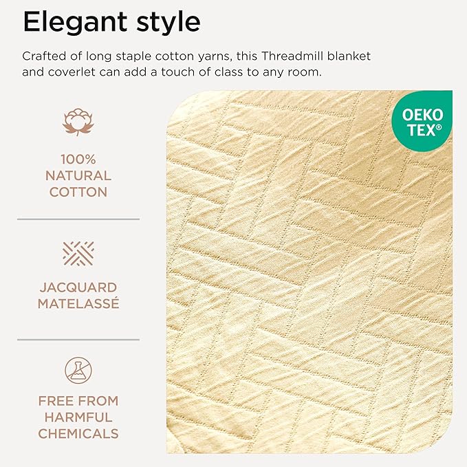 Threadmill Luxury Cotton Blankets for Queen Size Bed | All-Season 100% Cotton Queen Size Blanket |Criss Cross Jacquard Cozy Lightweight, Soft Breathable Coverlet fits Full Size Bed 90x92|Vanilla Cream
