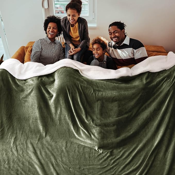 Bedsure GentleSoft Sherpa Fleece Oversized Cal King Blankets for Bed - Thick and Warm, Soft Fuzzy Plush Large Blanket for Winter, Olive Green, 112x98 Inches