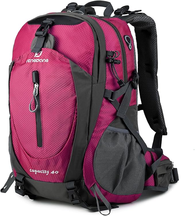 FENGDONG 40L Waterproof Lightweight Hiking,Camping,Travel Backpack for Men Women Red