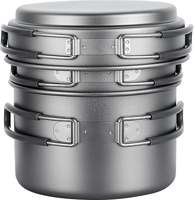 Explorer Bear Titanium Stackable Camping Cooking Pot Mess Kit Set