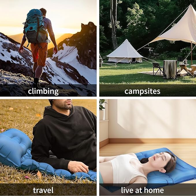 Camping Sleeping Pad, Self-Inflating Sleeping Mats with Pillow,Thick 6.2 Inch Ultralight Sleeping Pad with Built-in Foot Pump for Camping Backpacking Hiking Traveling Tent
