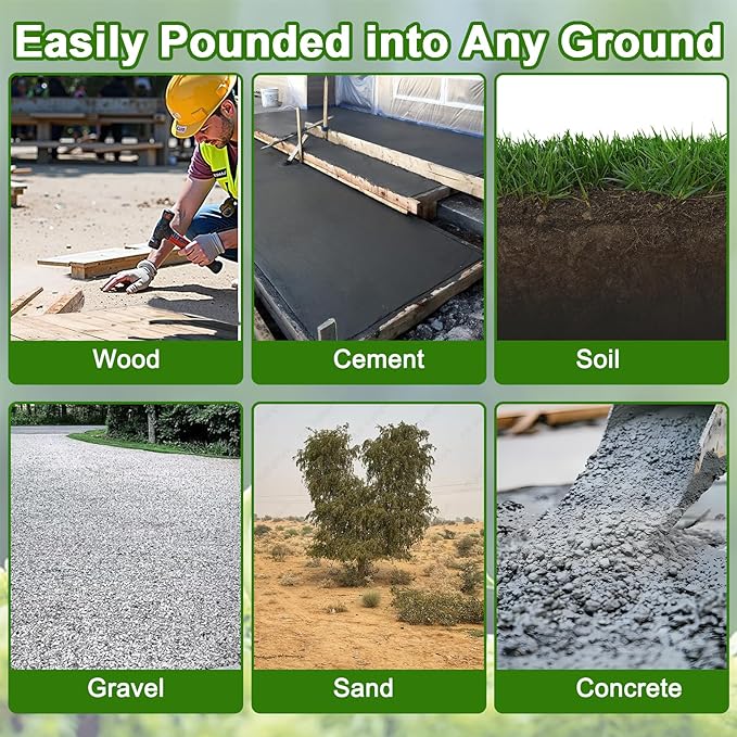 VVOKGO Rebar Stakes 24 Inch J Hook Heavy Duty Ground Anchors (16pcs), 3/8 Inch Diameter Metal Steel Extra Long Fence Stakes with Chisel Point End for Greenhouse, Gazebo, Carport, Camping Tents, Black