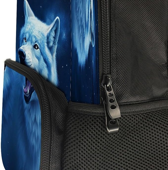 Polyester Daypack Bookbag for Gym Business Bicycle, Large Capacity Multipurpose Anti-Theft Carry On Bag, White Wolves Painting Art Travel Hiking Daypack