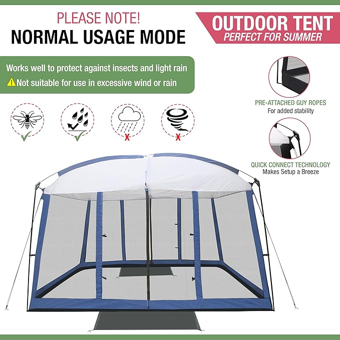 Backyard Expressions 11' x 9' Screen Tent - Blue Screen House for Backyard, Camping, Picnics and Tailgating - 914891