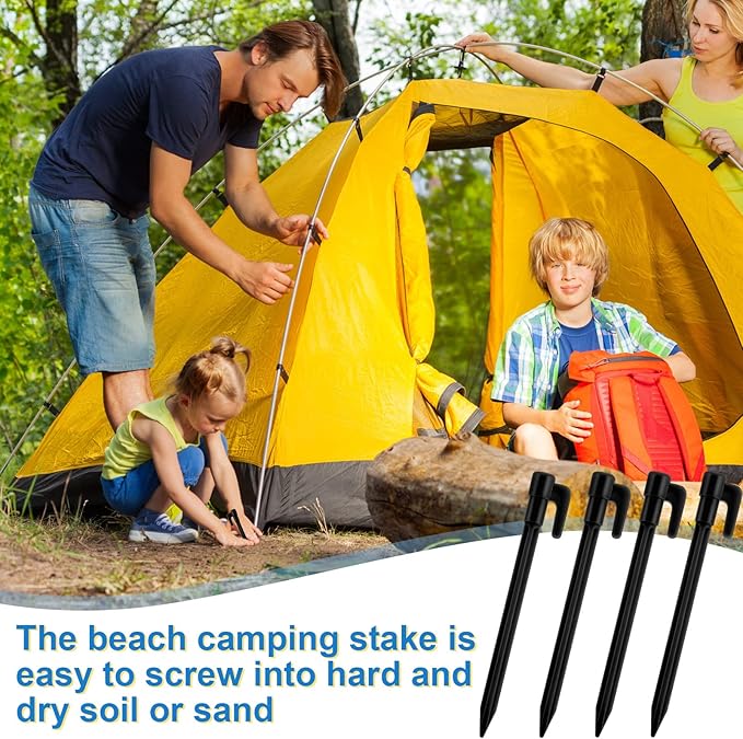 24 Pack Plastic Tent Stakes 5.7 Inch Heavy Duty Canopy Anchoring Pegs Plastic Tent Pegs Sand Stakes Outdoor Beach Spikes for Camping, Gardening, Landscaping, Backpacking(Black)