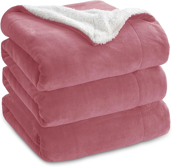 Bedsure GentleSoft Sherpa Fleece Blankets King Size for Bed - Thick and Warm, Soft Fuzzy Plush King Blanket for Winter, Dusty Rose, 108x90 Inches