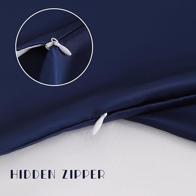 NTBAY Zippered Silk Satin Toddler Pillowcases - 2 Pack Hidden Zipper 13x18 Pillowcases - Luxury and Silky Baby Travel Pillow Covers, Navy Blue
