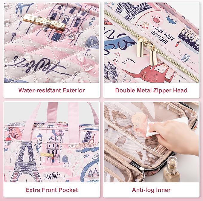 Everfun Hanging Toiletry Bag for Travel, 12x9x4.5 inch Large Capacity Cosmetic Organizer with Leakproof Wet/Dry Compartment, Waterproof Dopp Kit Toiletries Bag for Women Urban Roam
