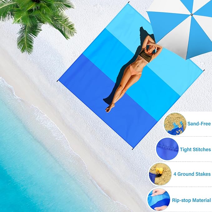 BYDOLL Beach Blanket Waterproof Sandproof Large 78''×81''/10'×9' Sand Free Oversized Sandless Picnic Mat Water Proof Packable Lightweight Blanket for Beach Camping Hiking Travel