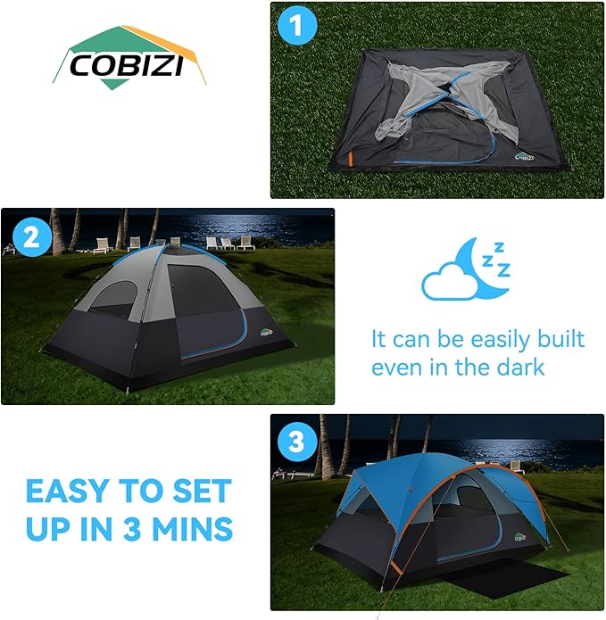 COBIZI 4-6-8-10 Person Camping Tent, Spacious Family Tents for Camping Ideal, Hiking, 3500mm Waterproof Double-Layer Windproof Tent for Hiking & Backpacking