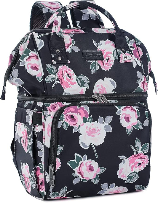 AmHoo Insulated Lunch Box Cooler Backpack Waterproof Leak-Proof Lunch Bag Tote for Men Women Hiking Beach Picnic Trip with Strongest YKK Zipper Rose Flower Pattern