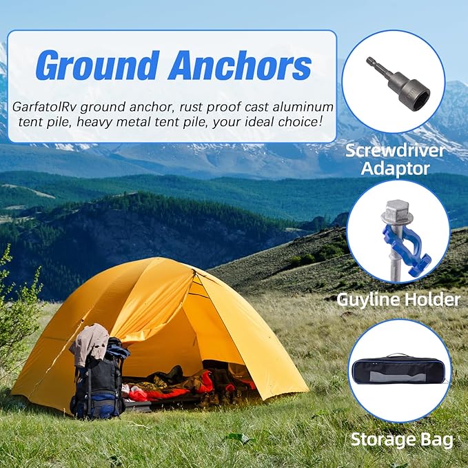 Homeon Wheels 18 Pcs Camping Ground Anchors Aluminum Screw Heavy Duty Metal Non-Rust Cast Tent Anchors for Securing Animals, Tent, Canopies, Sheds, Swing Sets, Car Ports, Trampoline