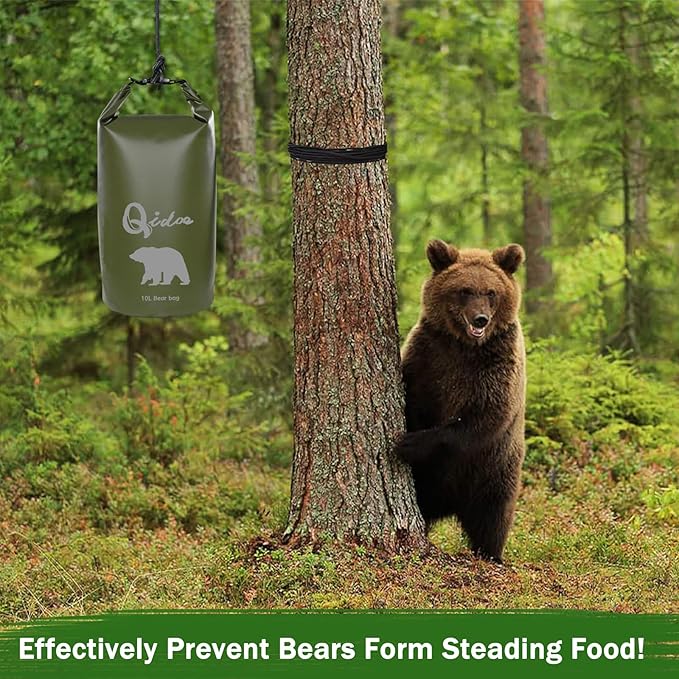 Qidoe Bear Food Bag for Camping Ultralight Food Bags Hanging System 10 L Waterproof Backpack Pulley Systems Includes Waterproof Bag, Nylon Ropes, Hooks for Camping Backpacking