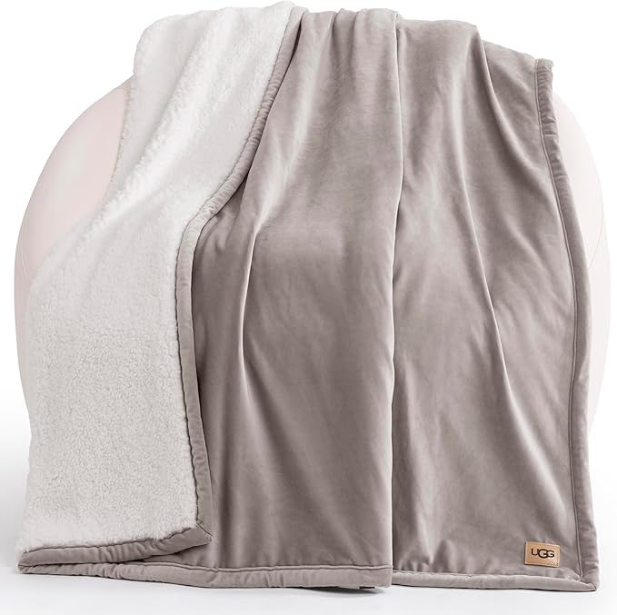 UGG Bliss Throw Blanket Plush Soft Fleece Fluffy Blankets for Bed or Couch Oversized Warm Reversible Machine Washable Medium Weight Home Decor Giftable Throw, 50-inch x 70-inch, Oyster Brown