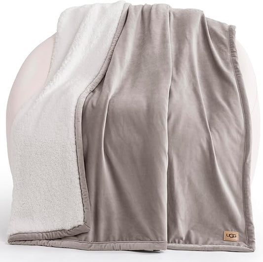 UGG Bliss Throw Blanket Plush Soft Fleece Fluffy Blankets for Bed or Couch Oversized Warm Reversible Machine Washable Medium Weight Home Decor Giftable Throw, 50-inch x 70-inch, Oyster Brown