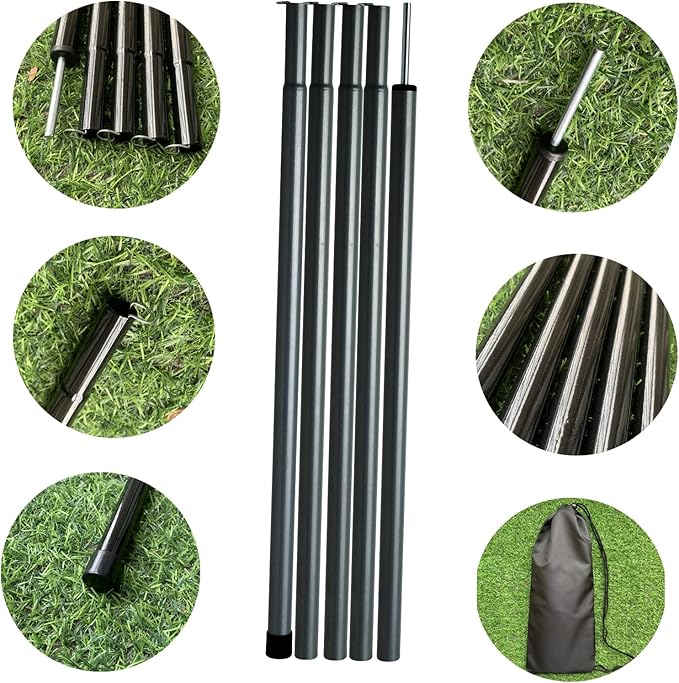 Tent Poles Adjustable Tarp Poles Steel Rods for Tarp Canopy Camping Replacement Set of 2 +Pegs & Reflective Ropes