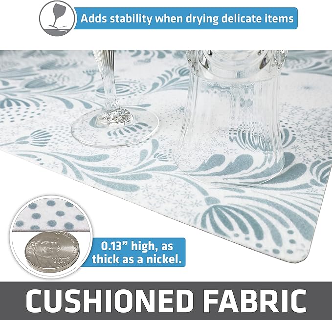 Drymate Premium Luxury Shelf & Drawer Liner, Thick Cushioned Fabric, Non-Adhesive, Absorbent, Waterproof, Slip-Resistant, Liners for Kitchen Cabinets (USA Made)(12”x59”)(24-Pack)(Light Blue)