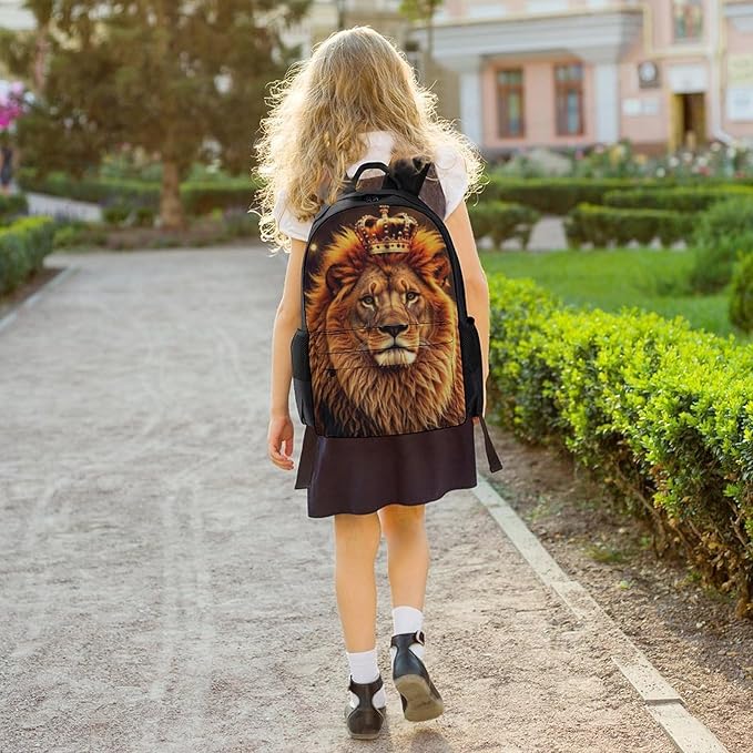 Shoulder Book Bags Polyester Multipurpose Anti-Theft 90S Lion King With Gold Crown Carry On Bag Large Capacity Travel Hiking Camping Rucksack