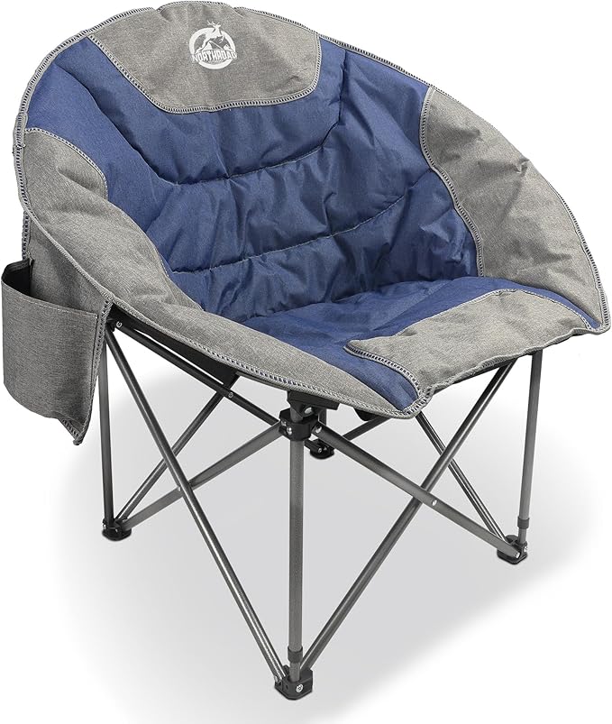 Northroad Folding Compact Camping Moon Chair, Outdoor Padded Saucer Round Chair w/Cup Holder Supports up to 300 lbs for Beach Hiking Fishing Picnic Lawn,Blue