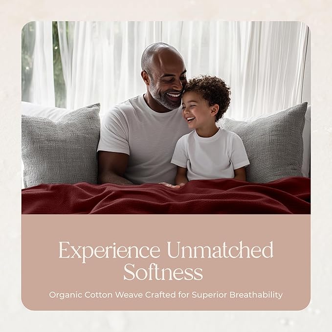 100% Organic Cotton Blanket - GOTS & Fairtrade Certified Organic Cotton Throw Blanket for Bed with Soft Warm & Breathable Single Knit Weave - Great as Bedspread or Coverlet (Burgundy, Twin)