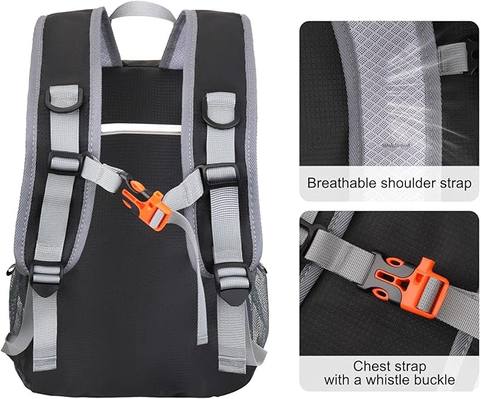 MOSISO Lightweight Hiking Daypack,35L Waterproof Packable Backpack, Foldable Day Bag with Inside Wet Clothes Compartments for Travel Camping Outdoor, Black