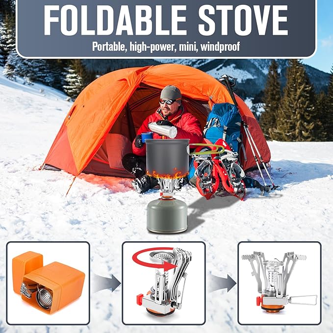 Camping Cookware Set, 16pcs Lightweight Backpacking Mess Kit with Camping Pots and Pans, 2 Cups, Fork Spoon, Survival Cooking Kit for Outdoor Hiking and Picnic