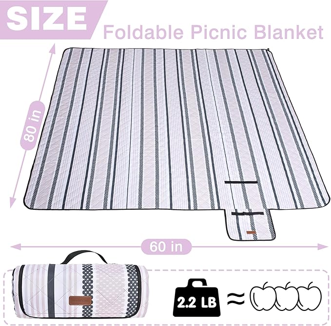 Oversized Waterproof Picnic Mat, Dustproof Washable Outdoor Beach Mat. Suitable for Camping, Outdoor, Beach, Party and Concert. (Dark Green & Light Brown, 80" x 60")