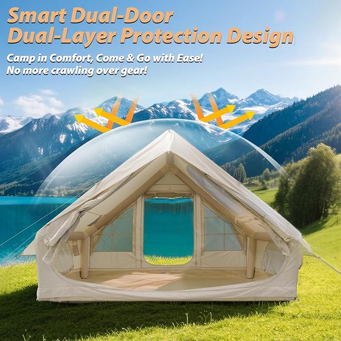 GEERTOP Inflatable Tent for Camping, Large Instant Blow Up Waterproof Glamping Tent House with Stove Jack for Family 4 Person Adult