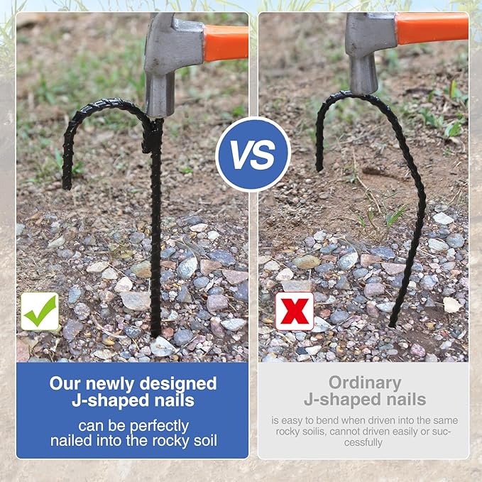 10pcs Threaded Steel bar Stakes/Ground Stakes/Outdoor Fence Ground Stakes.New J Hook Heavy-Duty rebar Metal Stakes ，Proof Coated Steel Ground Stakes with Chisel Point End.