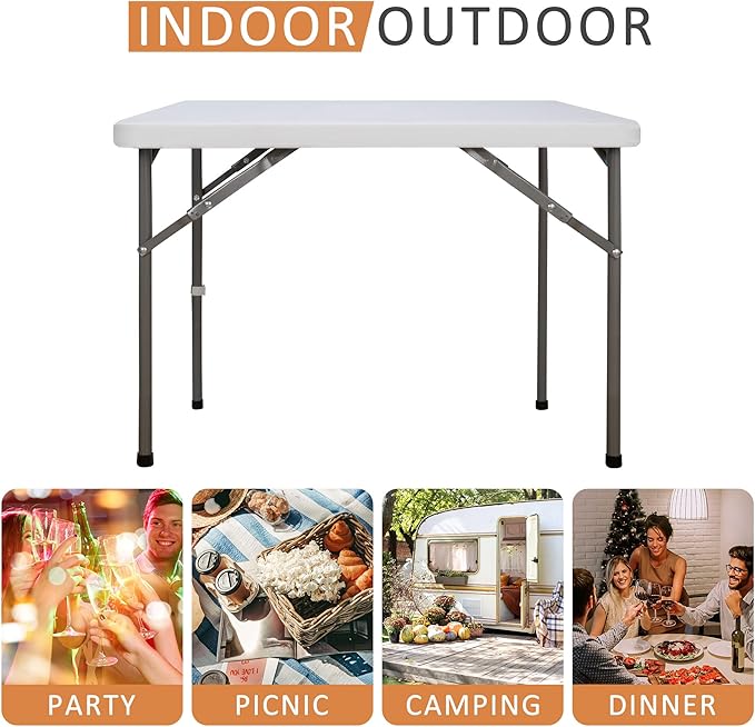 SUPER DEAL 33 Inch Folding Card Table, Indoor Outdoor Portable Plastic Kitchen or Camping Picnic Party Wedding Event Table, White