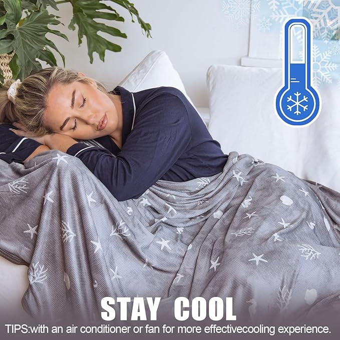 Ailemei Direct Cooling Blanket with Double Sided Cold Effect, Lightweight Breathable Summer Oversize Coastal Theme Bed Blankets, Transfer Heat to Keep Body Cool for Hot Sleepers Night Sweats, 108“x90”