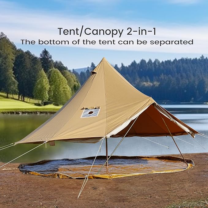 Canvas Bell Tent - 4 Seasons Glamping Tent with Stove Jack for Family Camping - Assorted Colors - Waterproof