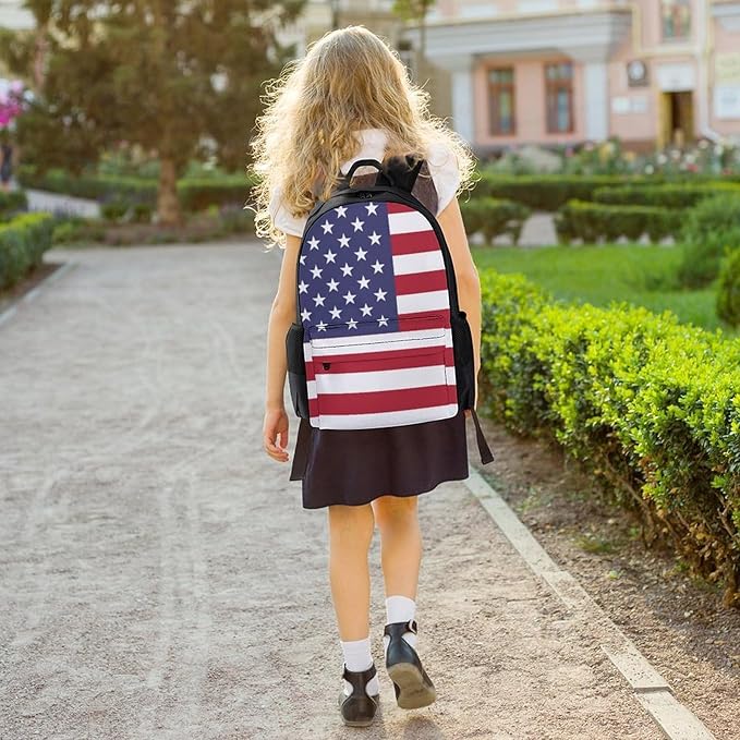 Men Women Lightweight American Usa Flag Backpack Large Capacity Carry On Bag With Padded Straps for Sports Work Walking Cycling
