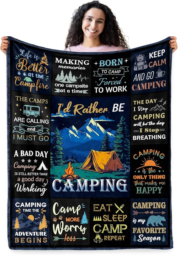Camping Gifts for Women Men, Camping Blanket, Camper Decor, Camping Essentials Soft Throw Blanket for Couch Bed Sofa 60" X 50"