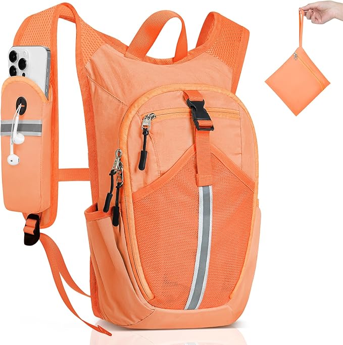 Small Hiking Backpack 15L-Lightweight Packable Foldable Backpack for Travel Camping Outdoor Commute,Compact Rucksack for Women Men(Orange)