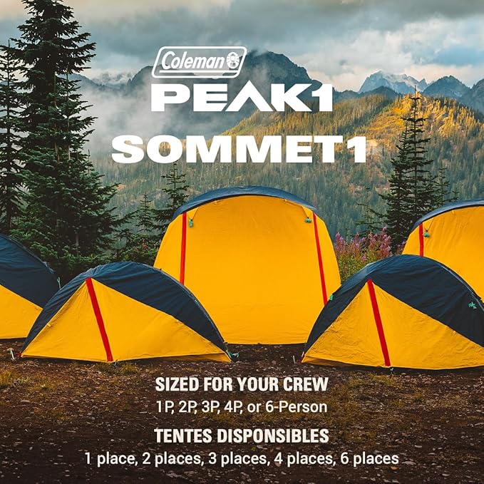 Coleman PEAK1 Premium Waterproof Backpacking Tent with Rainfly & Footprint, Lightweight Camping Tent Withstands Winds up to 45 MPH, 1/2/3/4/6 Person Sizes