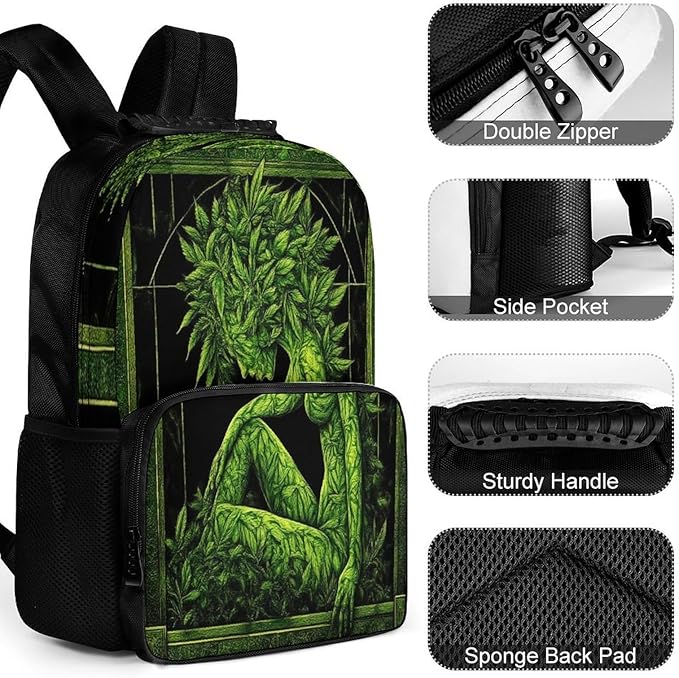 Rucksacks Lightweight Multipurpose Anti-Theft Beauty Green Marijuanaweed Leaf Woman Shoulder Bag Big Capacity Traveling Camping Backpack With Side Pockets