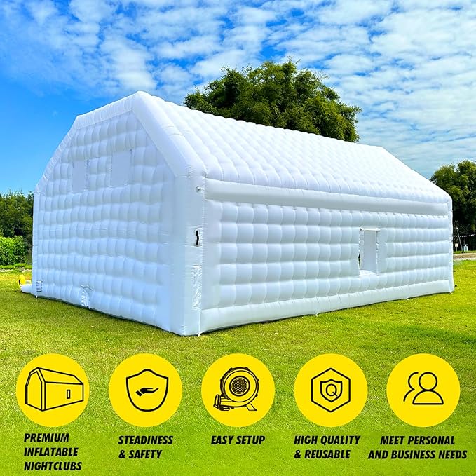 WARSUN 20x16.5x12Ft Inflatable Night Club Extra Large Inflatable Party Tent with Logo Area Blow up Nightclub Tent for Wedding Birthday Raves Dance Floor Yard Party (White)