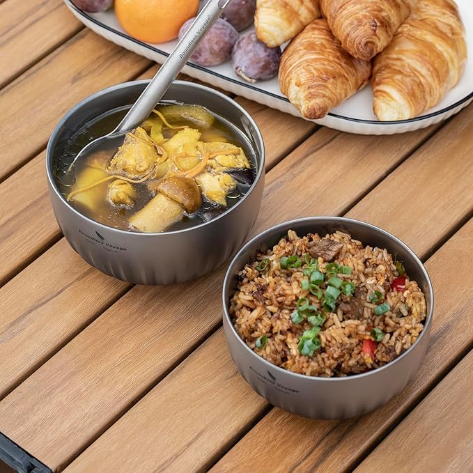 iBasingo 350ml Titanium Camping Bowl Double Wall Insulated Soup Bowl Ultralight Durable Portable Oatmeal, Rice, Food Tableware for Outdoor Backpacking, Hiking, Travel Ti1164T