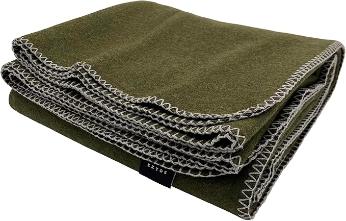 EKTOS 100% Virgin Wool Blanket, 90" x 108", Best Camp Bedding, Extra Large, Washable (Olive Green, King Size)